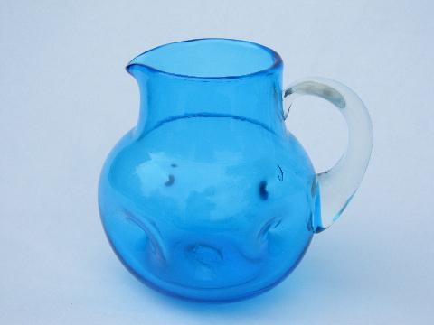 photo of pinch dimpled hand-blown glass pitcher, vintage Mexican art glass? #1