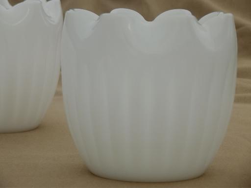 photo of pinch shape blown glass bowls, vintage milk glass grouping for flowers #3