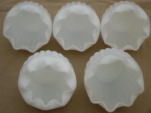 photo of pinch shape blown glass bowls, vintage milk glass grouping for flowers #4