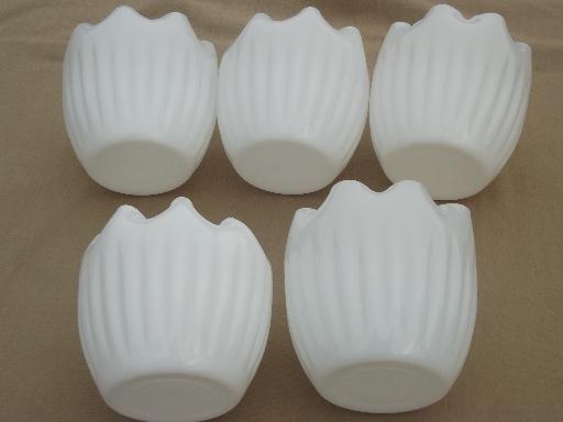 photo of pinch shape blown glass bowls, vintage milk glass grouping for flowers #5