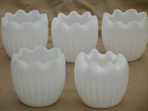 photo of pinch shape blown glass bowls, vintage milk glass grouping for flowers #6