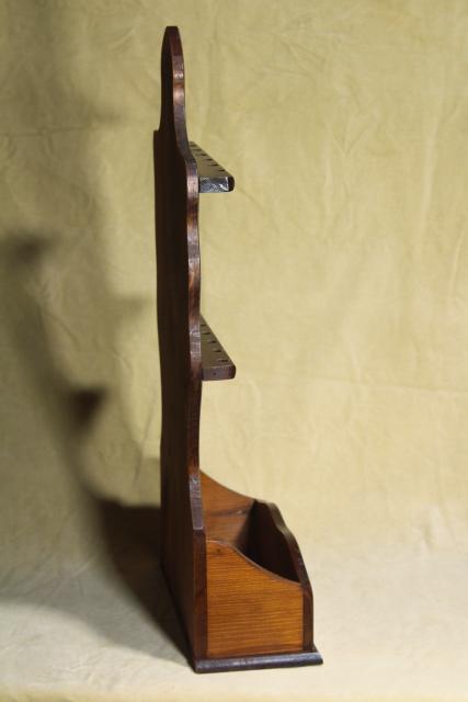 photo of pine wood wall box spoon holder rack, vintage country kitchen style #6