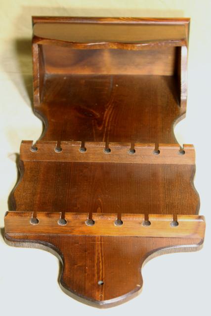 photo of pine wood wall box spoon holder rack, vintage country kitchen style #7