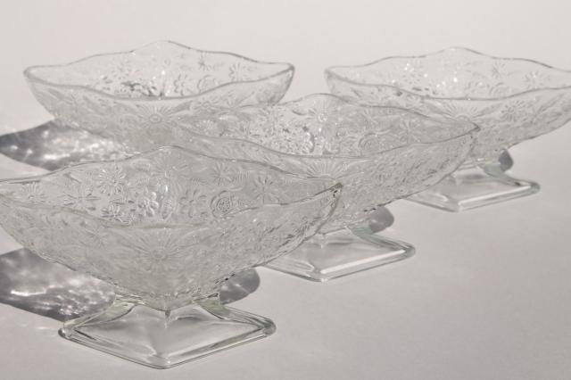 photo of pineapple & floral pattern glass, vintage mini compotes or dessert dishes set #1