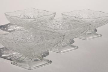 catalog photo of pineapple & floral pattern glass, vintage mini compotes or dessert dishes set