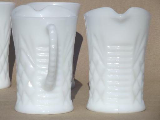 photo of pineapple pattern milk glass pitchers &       tumblers, vintage depression glass #4