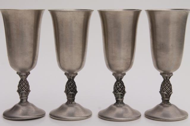 photo of pineapple pattern vintage pewter wine glasses set, set of small cordial goblet wines #1