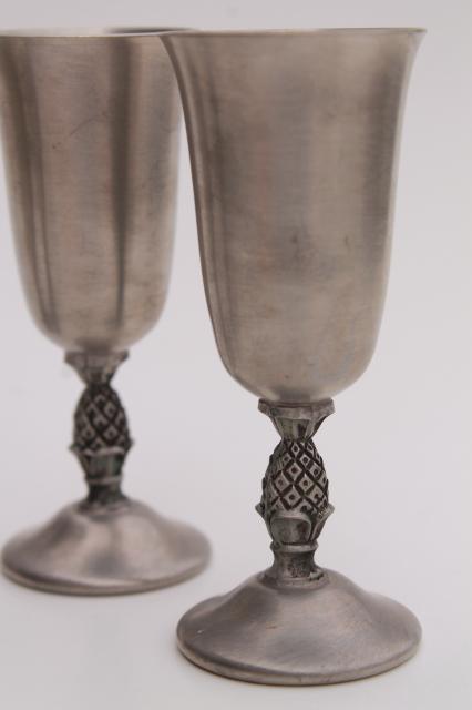 photo of pineapple pattern vintage pewter wine glasses set, set of small cordial goblet wines #2