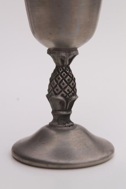 photo of pineapple pattern vintage pewter wine glasses set, set of small cordial goblet wines #4