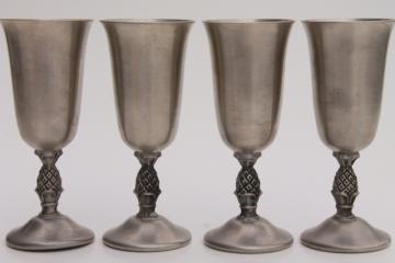 catalog photo of pineapple pattern vintage pewter wine glasses set, set of small cordial goblet wines