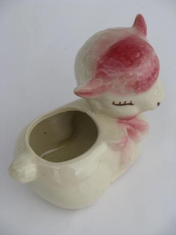 photo of pink and white sleeping lamb planter for baby or Easter, vintage USA pottery #3