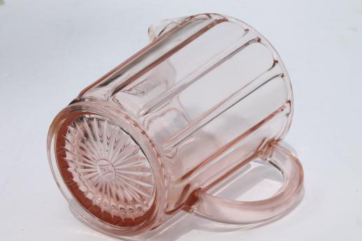 photo of pink depression glass milk pitcher, 1930s vintage Hazel Atlas ribbon panel pattern #5