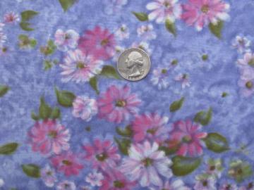 catalog photo of pink floral watercolor print on lavender, 50s vintage cotton fabric