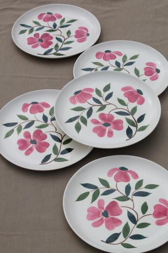 photo of pink flowers Stetson Rio vintage hand-painted pottery dinner plates #1