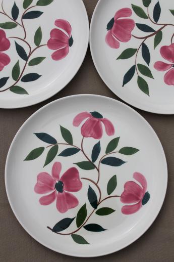 photo of pink flowers Stetson Rio vintage hand-painted pottery dinner plates #2