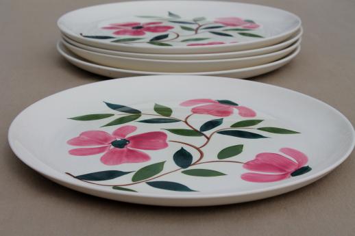 photo of pink flowers Stetson Rio vintage hand-painted pottery dinner plates #3