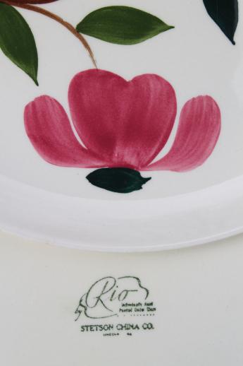 photo of pink flowers Stetson Rio vintage hand-painted pottery dinner plates #5