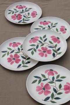 catalog photo of pink flowers Stetson Rio vintage hand-painted pottery dinner plates