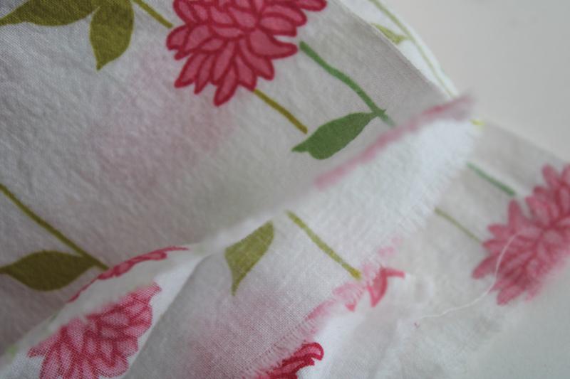 photo of pink flowers print vintage fabric, lightweight soft crinkle textured cotton #3