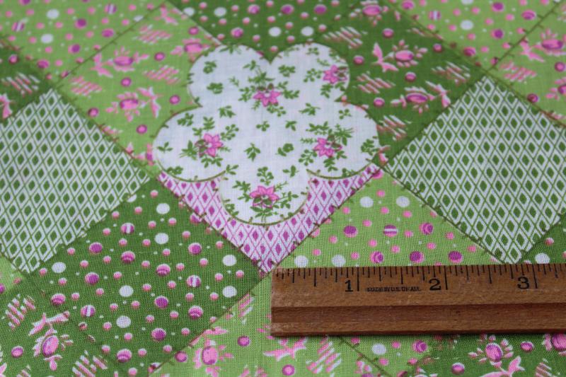 photo of pink & green patchwork print quilt fabric, 70s vintage cotton blend material #2