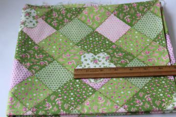 catalog photo of pink & green patchwork print quilt fabric, 70s vintage cotton blend material