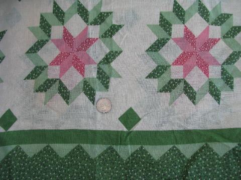 photo of pink & green patchwork quilt border print vintage 1940s cotton fabric #1