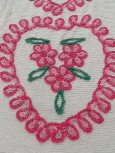 photo of pink hearts vintage cotton chenille bedspread, chocolate box pretty! #3