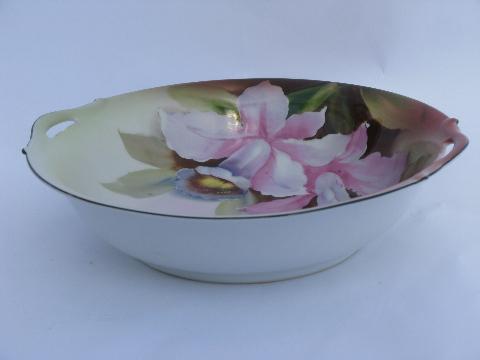 photo of pink jonquils floral, large old Noritake china hand-painted porcelain bowl #2