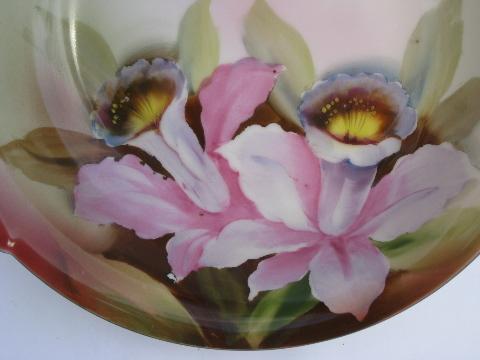 photo of pink jonquils floral, large old Noritake china hand-painted porcelain bowl #3