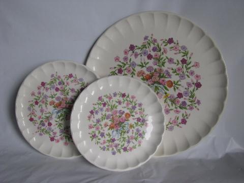 photo of pink & lavender floral chintz pattern, vintage W S George Fiesta pattern china plates #5