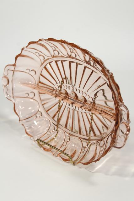 photo of pink oyster & pearl pattern depression glass relish dish divided bowl, vintage Anchor Hocking #2