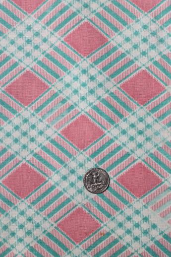 photo of pink plaid print cotton feed sack, authentic vintage fabric for quilting etc. #1