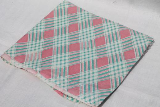 photo of pink plaid print cotton feed sack, authentic vintage fabric for quilting etc. #3