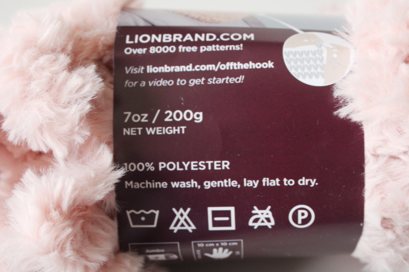 photo of pink poodle faux fur yarn, Lion Brand Off the Hook bulky super thick furry yarn #3