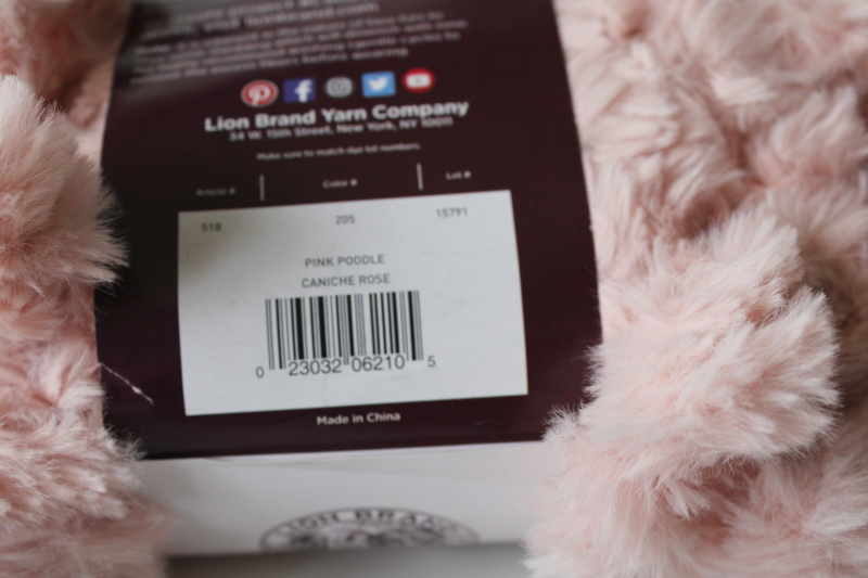 photo of pink poodle faux fur yarn, Lion Brand Off the Hook bulky super thick furry yarn #5