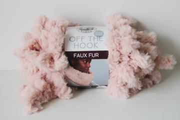 catalog photo of pink poodle faux fur yarn, Lion Brand Off the Hook bulky super thick furry yarn 