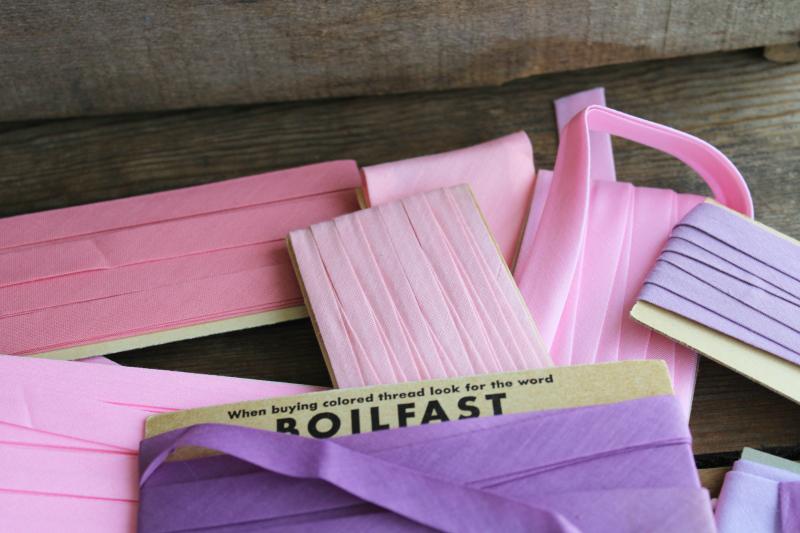 photo of pink & purple lot vintage seam tape, cotton & blend bias binding for sewing projects #4