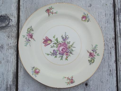 photo of pink rose and tulip floral vintage Homer Laughlin eggshell nautilus plates #2