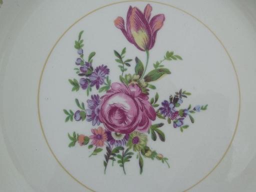 photo of pink rose and tulip floral vintage Homer Laughlin eggshell nautilus plates #3