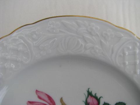 photo of pink rose and tulip, vintage Schumann Bavaria dessert plates lot #3