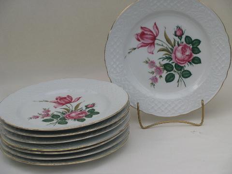 photo of pink rose and tulip, vintage Schumann Bavaria dinner plates lot #1