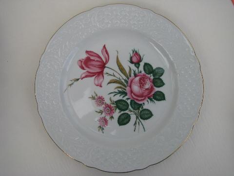 photo of pink rose and tulip, vintage Schumann Bavaria dinner plates lot #2