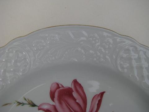 photo of pink rose and tulip, vintage Schumann Bavaria dinner plates lot #3