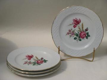 catalog photo of pink rose and tulip, vintage Schumann Bavaria salad plates lot