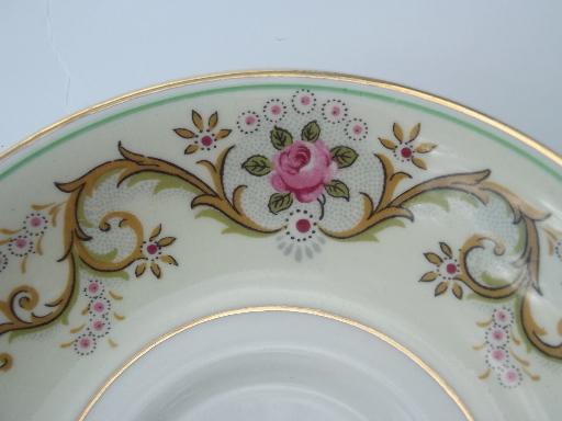 photo of pink rose border Pareek cups and saucers, antique Johnson Bros. china #4