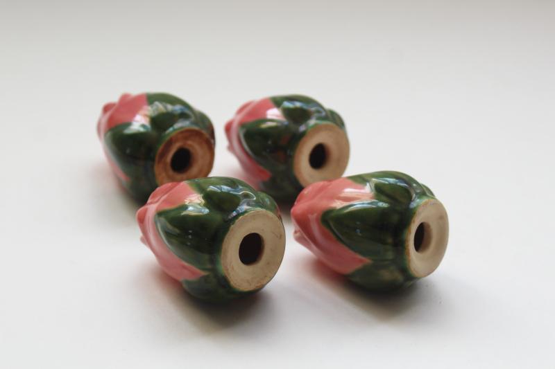 photo of pink rosebuds vintage ceramic salt & pepper, Franciscan china Desert Rose figural shakers #4