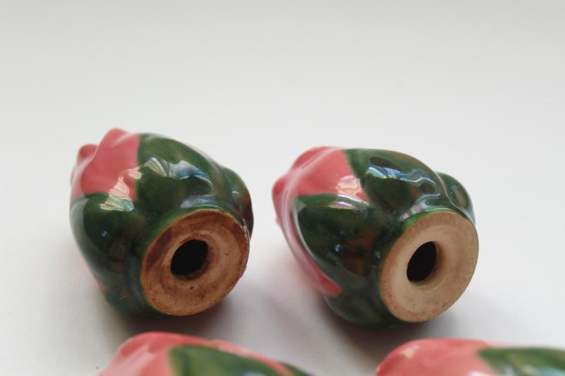 photo of pink rosebuds vintage ceramic salt & pepper, Franciscan china Desert Rose figural shakers #5