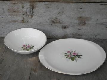 catalog photo of pink roses & baby's breath, 40s vintage Canonsburg china serving pcs