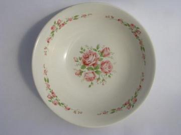 catalog photo of pink roses stencil pattern serving bowl, 1940s - 50s vintage USA pottery