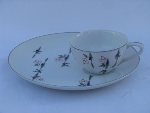 photo of pink roses vintage Japan - Laurel China snack sets, set for four, cups & plates #2